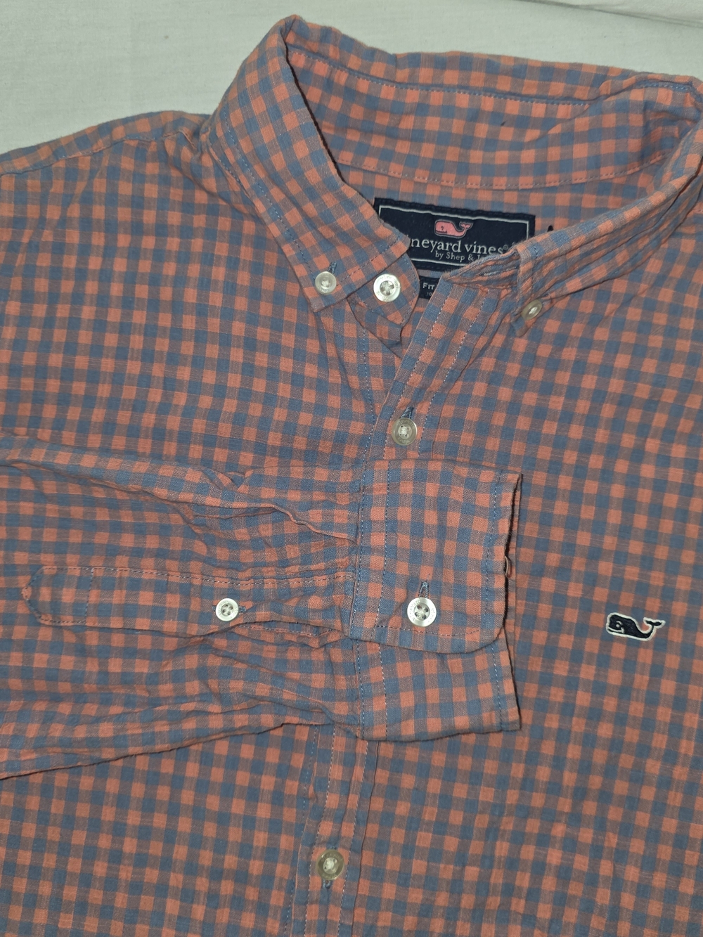 Vinyard Vines Slim Fit Whale Shirt Mens Lg Pink & Gray Gingham LS Button Down